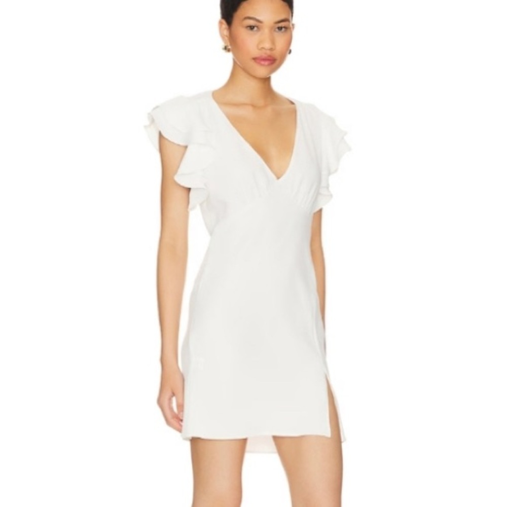 Amanda Uprichard Ivory Flutter Sleeve V Neck Mini Dress S Small